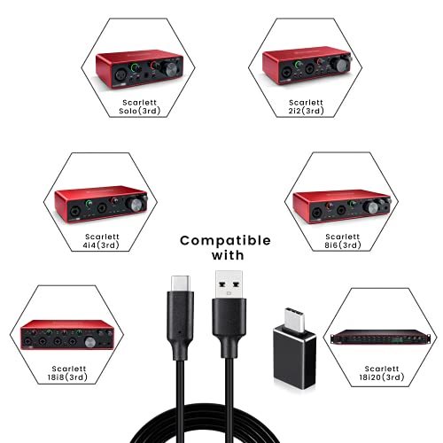 C Tipi USB Kablosu Focusrite Scarlett Solo(3. Nesil), Scarlett 2ı2(3. Nesil) USB Ses Arabirimi ile uyumlu, USB C Erkek-USB