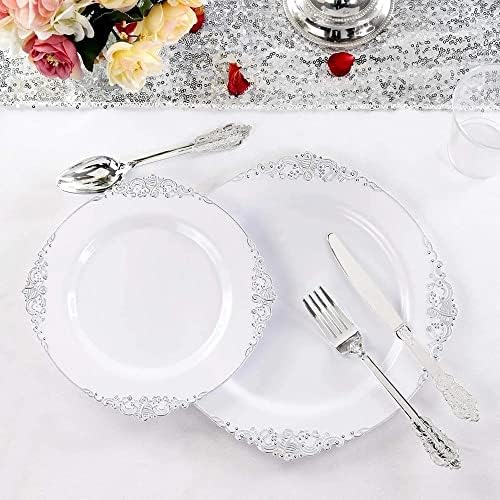 DİAOD 50 Parça Sofra Gümüş Plastik Yemek Tabağı İle Gümüş Düğün Doğum Günü Partisi Süslemeleri (Renk: Bir, Boyutu: gösterildiği