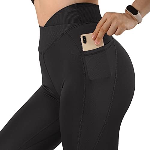 RXRXCOCO Kadın Crossover Tayt Cepler ile Yüksek Belli Atletik Egzersiz Yoga Pantolon