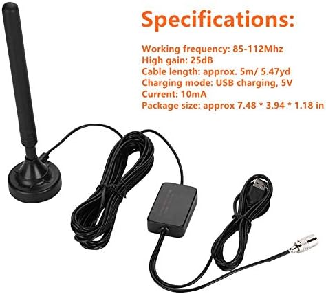 USB FM Anteni, Ev 25dB Yüksek Kazançlı FM Radyo Anteni Düşük Zemin Taşınabilir Radyo FM Radyo Anteni için Yüksek Hassasiyetli