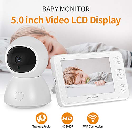Bebek izleme monitörü 5 İnç HD 1080 P Kamera ve Ses ile İki Yönlü İnterkom Ninni Otomatik Gece Görüş Sıcaklık Algılama