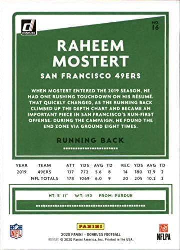 2020 Donruss 16 Raheem Mostert San Francisco 49ers NFL Futbol Kartı NM-MT