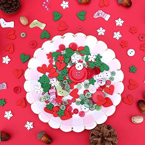 SAVİTA 100 Adet Noel Ahşap Düğmeler, Dikiş Düğmeleri DIY Sanat El Sanatları Projesi için 2 Delikli Flatback Düğmeler, noel