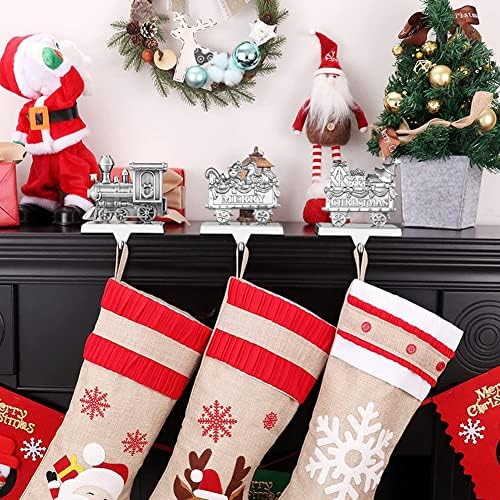 Tren Stocking Tutucu, Stocking Hnager için Mantel Gümüş Metal Ücretsiz Ayakta Şömine Üst Sahipleri için Noel Dekorasyon 3 Set