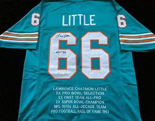 Larry Little İmzalı İmzalı HOF 93 Aqua Blue Stat Futbol Forması JSA COA-Beden XL-Miami Büyük