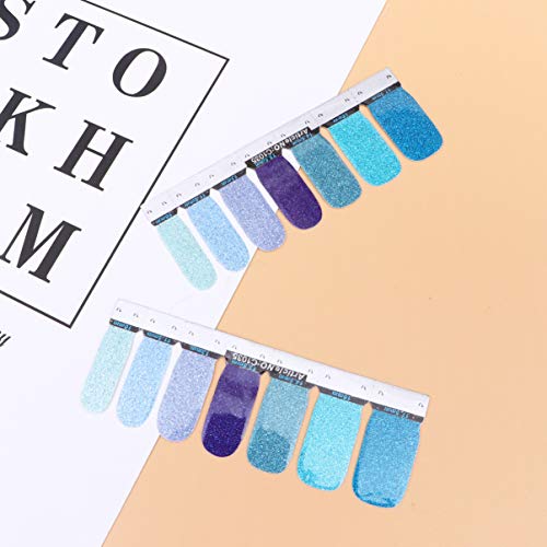 LEORX Glitter Tırnak Sarar, 3 Yaprak Parlak Oje Sticker Yapıştırıcı Tam Tırnak Çıkartması Şeritler Kadınlar için (Mavi)
