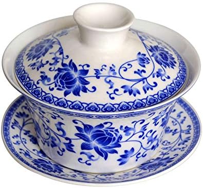 Büyük Gaiwan 8 oz Çin Kung Fu Sancai Gezdirilir Tepsi Fincan Çay Seti Mavi Beyaz çiçek (güzellik Bir)