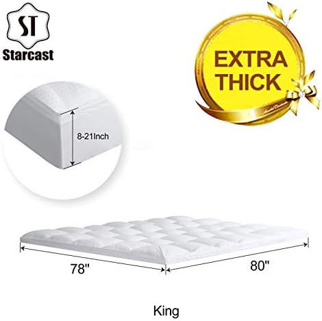 ST Starcast Uyku Çözümü Ekstra Kalın Yatak Topper (King Size),Soğutma Pamuklu Peluş Aşağı Alternatif Dolgu Yatak Pedi Örtüsü,