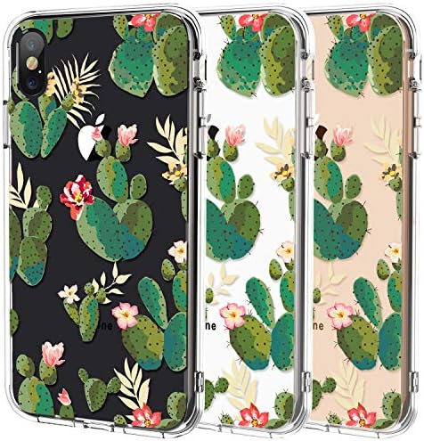 LUHOURİ iPhone X Kılıf, Ekran Koruyucu ile iPhone Xs Durumda, Kızlar Kadınlar için Çiçek Kaktüs ile Temizle, Darbeye Slim Fit