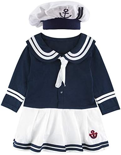 COSLAND Bebek Kız Denizci elbisesi Deniz Kıyafeti Şapka ile
