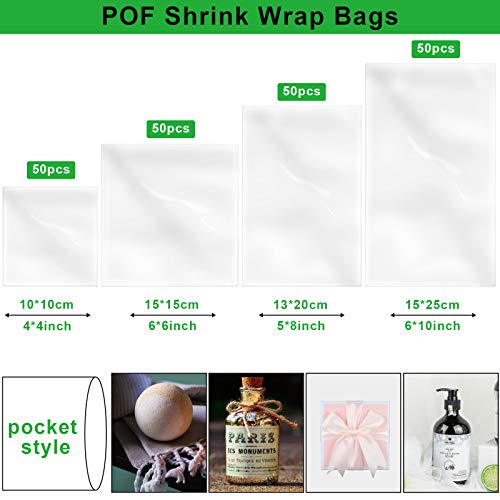 200 Adet ısı Shrink Wrap çanta 4x4 inç, 6x6 İnç, 5x8 İnç, 6x10 İnç, 4 boyutları Temizle kokusuz ısı Shrink film Wrap POF ısı