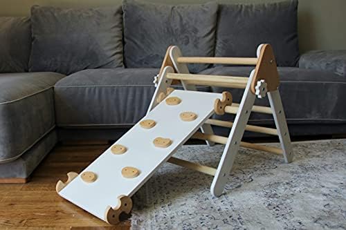 WoodenLikes 2 in 1 Pickler Tırmanma Üçgen Çocuklar ve Bebekler için-Montessori Dağcı Orman Spor Salonu Slayt Rampa Kapalı Oyun