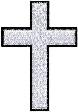 Hıristiyan Çapraz Demir-On İşlemeli Yama Beyaz Haç Dini Biker Amblem