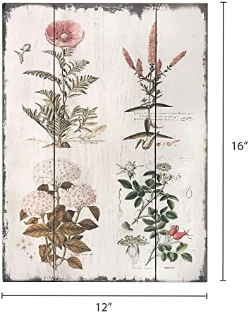 Barnyard Tasarımlar Vintage Florals Botanik Ahşap Plak, İlkel Ülke Çiftlik Ev Dekor Burcu, 12 x 16